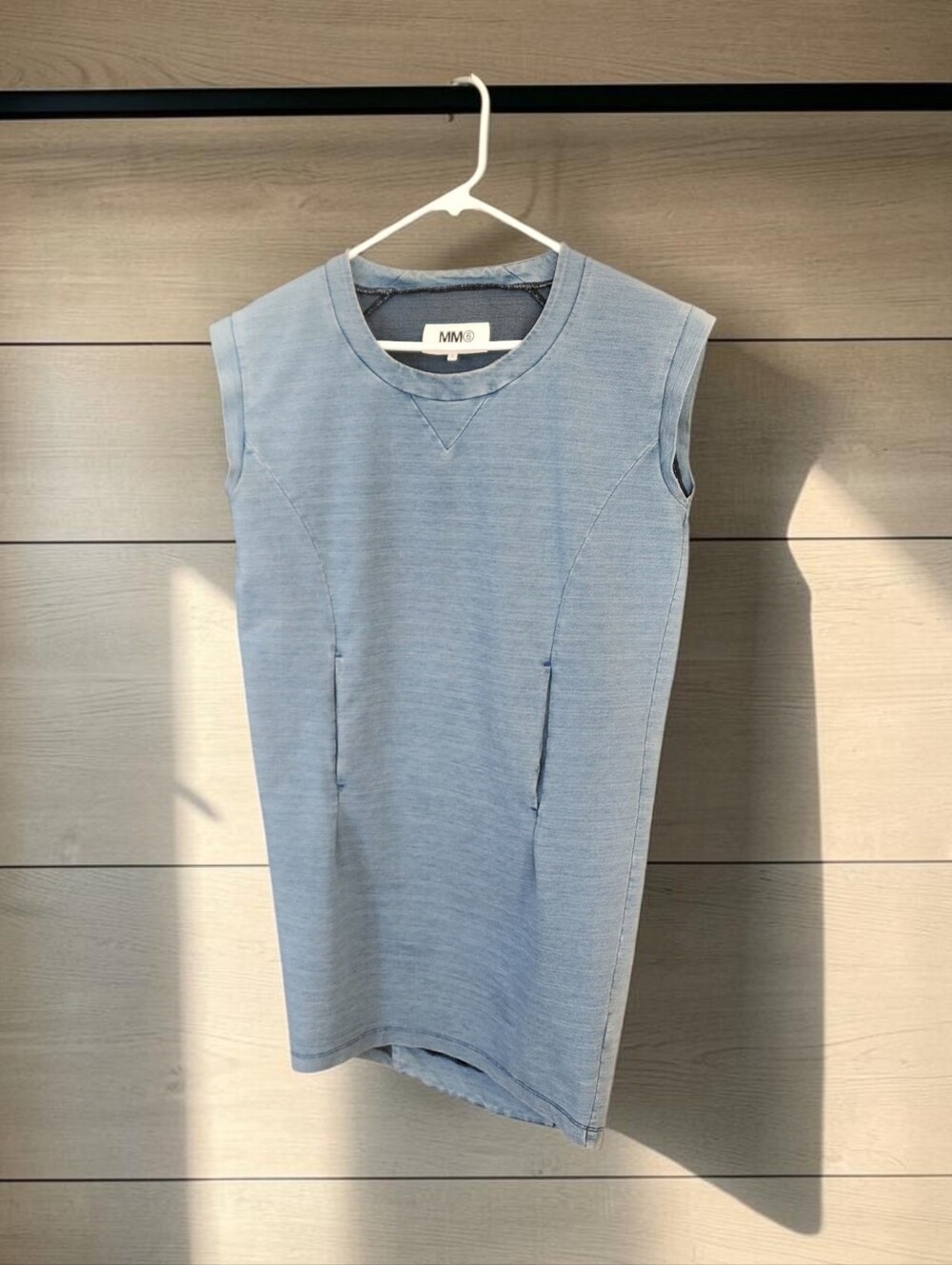 MM6 Maison Martin Margiela Blue Tapered Sleeveless Sweatshirt Mini Dress Size S